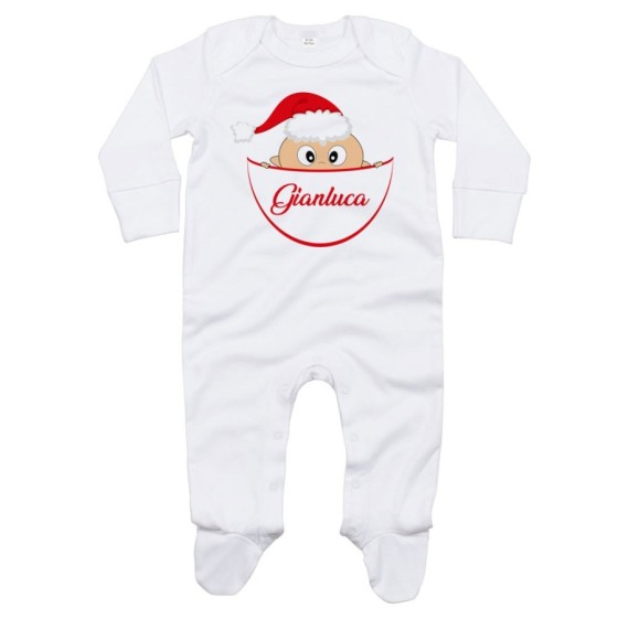 Tutina neonato personalizzata con nome bimbo con cappello natalizio Natale