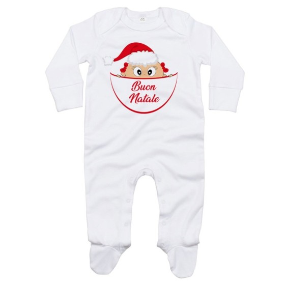 Tutina neonato bimbo che esce dalla tasca con cappello di babbo natale buon natale Natale 2