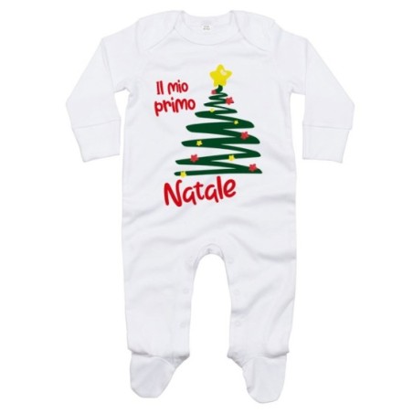 Tutina neonato personalizzabile con nome il  mio primo natale con albero e addobbi natalizi Natale