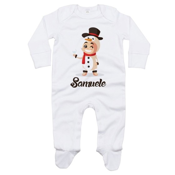 Tutina neonato personalizzata con nome baby pupazzo di neve Natale