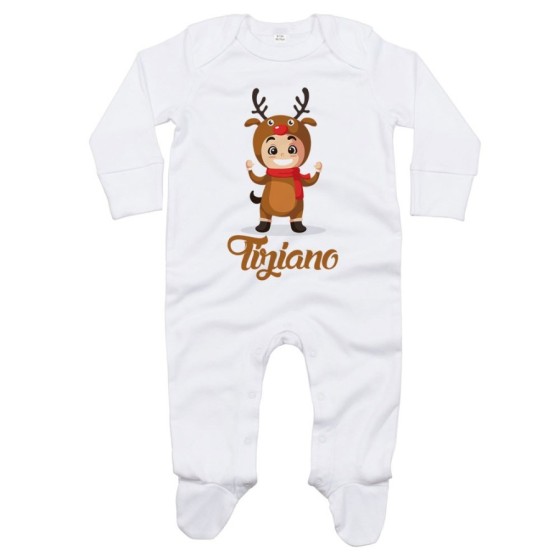 Tutina neonato personalizzata con nome baby renna con la sciarpa Natale