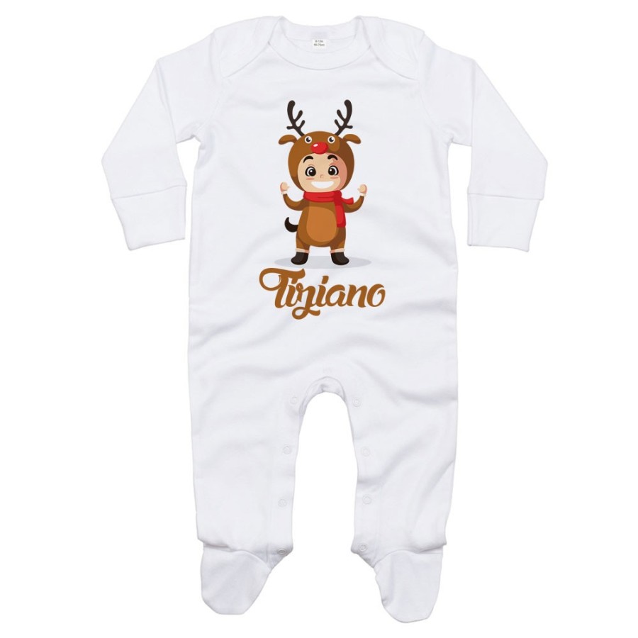 Tutina neonato personalizzata con nome baby renna con la sciarpa Natale