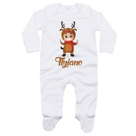 Tutina neonato personalizzata con nome baby renna con la sciarpa Natale