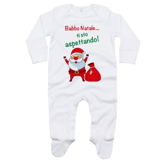 Tutina neonato personalizzabile con nome babbo natale ti sto aspettando Natale