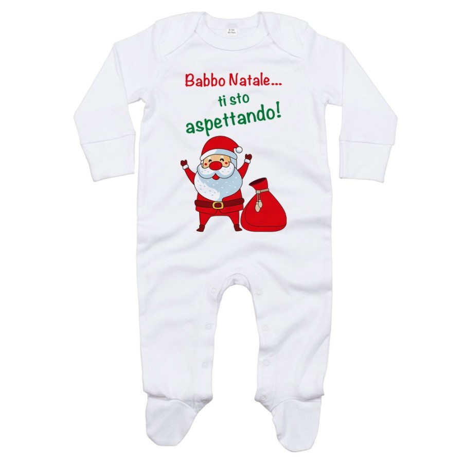 Tutina neonato personalizzabile con nome babbo natale ti sto aspettando Natale