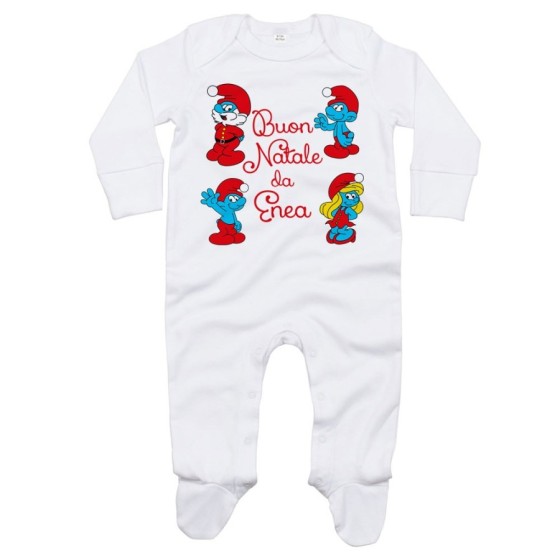 Tutina neonato personalizzata con nome buon natale dai puffi Natale