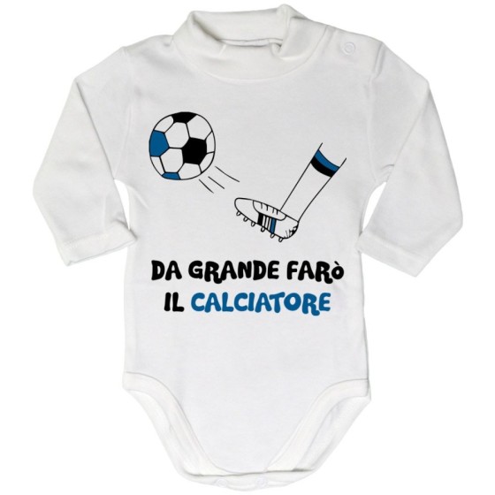Body lupetto neonato da grande farò il calciatore nero azzurro Da grande farò