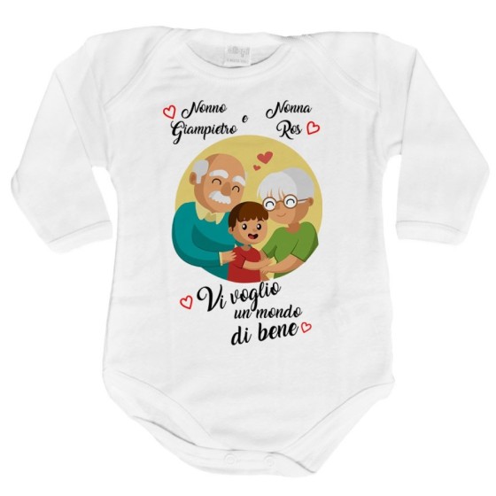 Body neonato personalizzato con nomi dei nonni vi voglio un mondo di bene Per i nonni