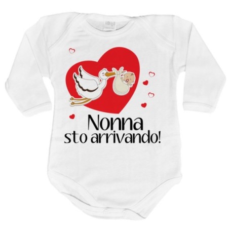 Body neonato nonno nonni sto arrivando con cicogna e cuoricini Per i nonni