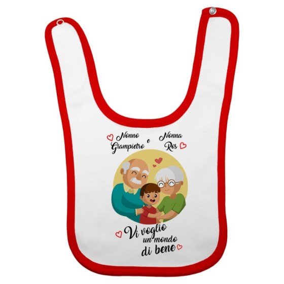 Bavaglino neonato personalizzato con nomi dei nonni vi voglio un mondo di bene Per i nonni