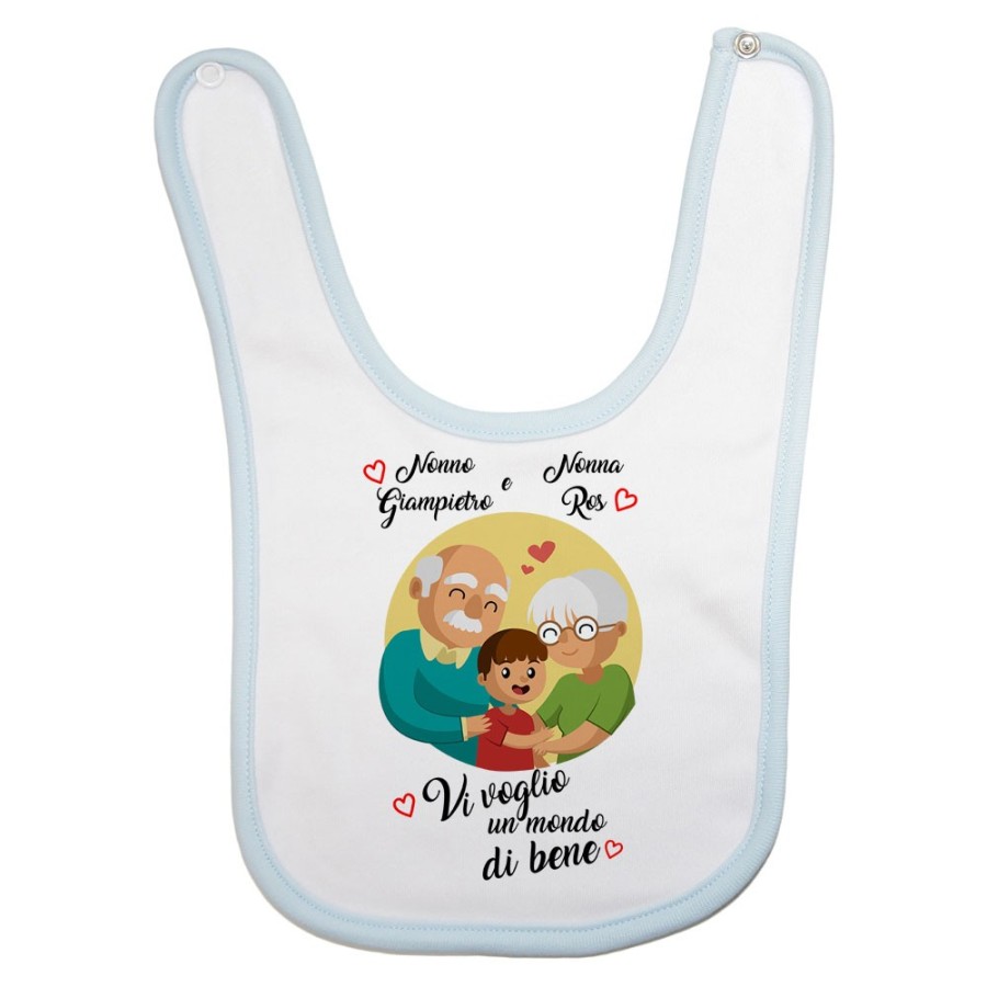 Bavaglino neonato personalizzato con nomi dei nonni vi voglio un mondo di bene Per i nonni