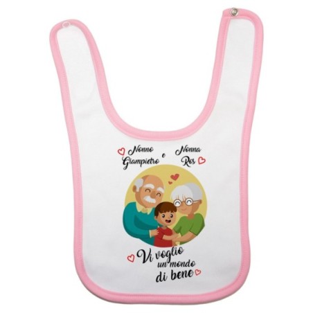 Bavaglino neonato personalizzato con nomi dei nonni vi voglio un mondo di bene Per i nonni