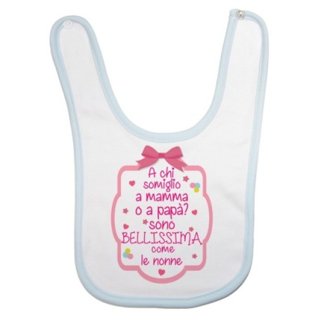Bavaglino personalizzabile con nome  a chi somiglio a mamma o papà? sono bellissimo come il nonno Per i nonni