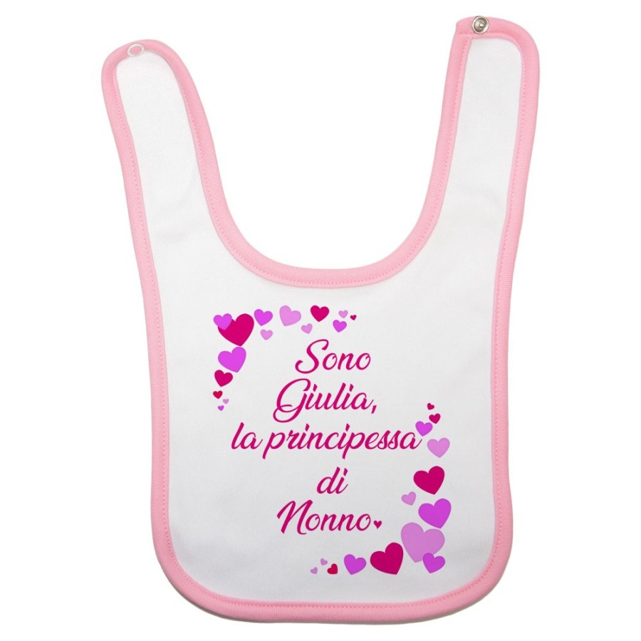 Bavaglino neonato personalizzato con nome e tanti cuori sono la principessa di nonno dei nonni Per i nonni