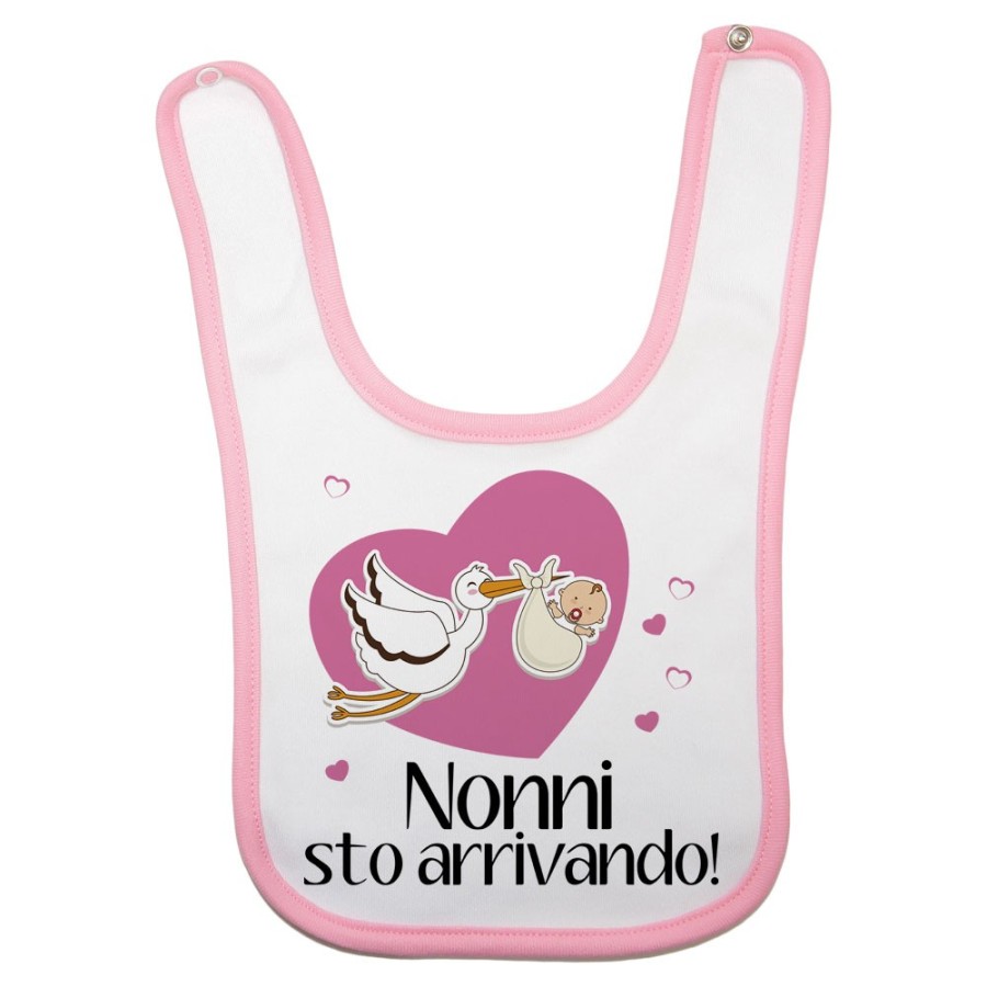 Bavaglino neonato nonno nonni sto arrivando con cicogna e cuoricini Per i nonni
