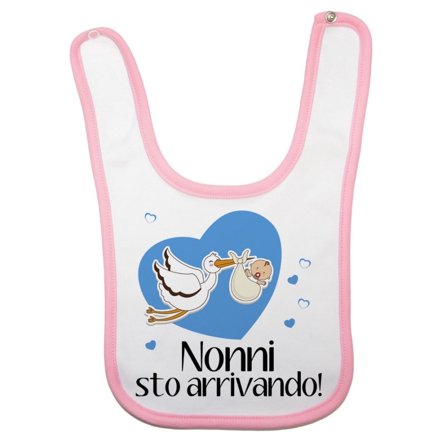 Bavaglino neonato nonno nonni sto arrivando con cicogna e cuoricini Per i nonni
