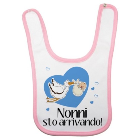 Bavaglino neonato nonno nonni sto arrivando con cicogna e cuoricini Per i nonni