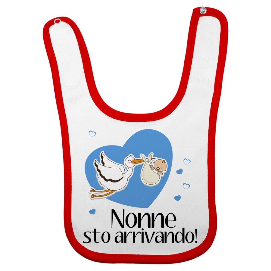 Bavaglino neonato nonno nonni sto arrivando con cicogna e cuoricini Per i nonni