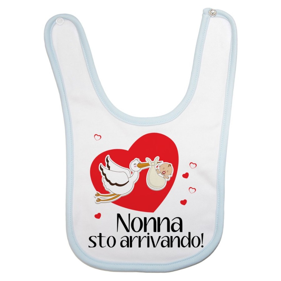 Bavaglino neonato nonno nonni sto arrivando con cicogna e cuoricini Per i nonni