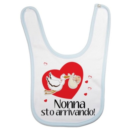 Bavaglino neonato nonno nonni sto arrivando con cicogna e cuoricini Per i nonni