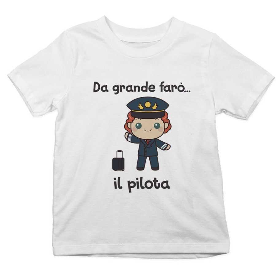 T-shirt bambino da grande farò il pilota Da grande farò