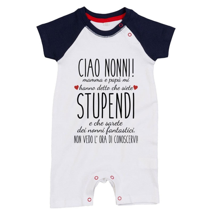 Pagliaccetto nonni mamma papà mi hanno detto che siete stupendi non vedo l'ora di conoscervi Per i nonni