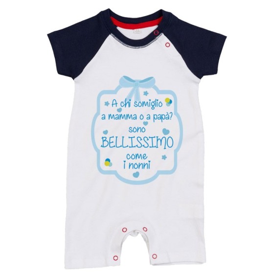 Pagliaccetto personalizzabile con nome  a chi somiglio a mamma o papà? sono bellissimo come il nonno Per i nonni