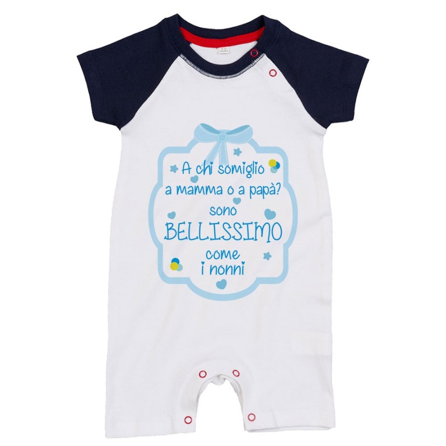 Pagliaccetto personalizzabile con nome  a chi somiglio a mamma o papà? sono bellissimo come il nonno Per i nonni