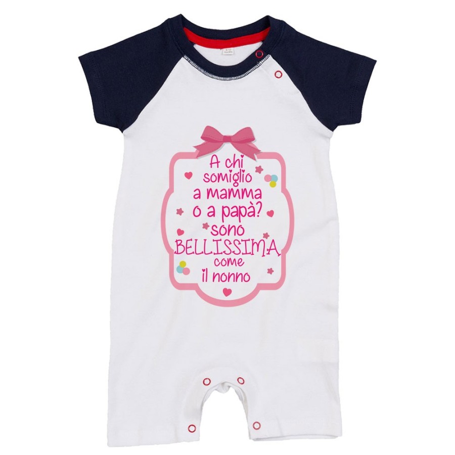 Pagliaccetto personalizzabile con nome  a chi somiglio a mamma o papà? sono bellissimo come il nonno Per i nonni