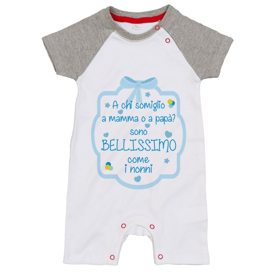 Pagliaccetto personalizzabile con nome  a chi somiglio a mamma o papà? sono bellissimo come il nonno Per i nonni