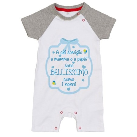 Pagliaccetto personalizzabile con nome  a chi somiglio a mamma o papà? sono bellissimo come il nonno Per i nonni