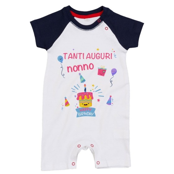 Pagliaccetto neonato personalizzabile con nome tanti auguri nonno nonna con palloncini Per i nonni
