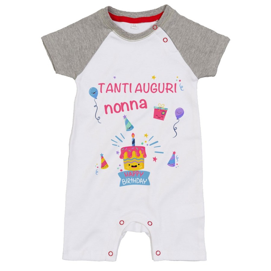 Pagliaccetto neonato personalizzabile con nome tanti auguri nonno nonna con palloncini Per i nonni