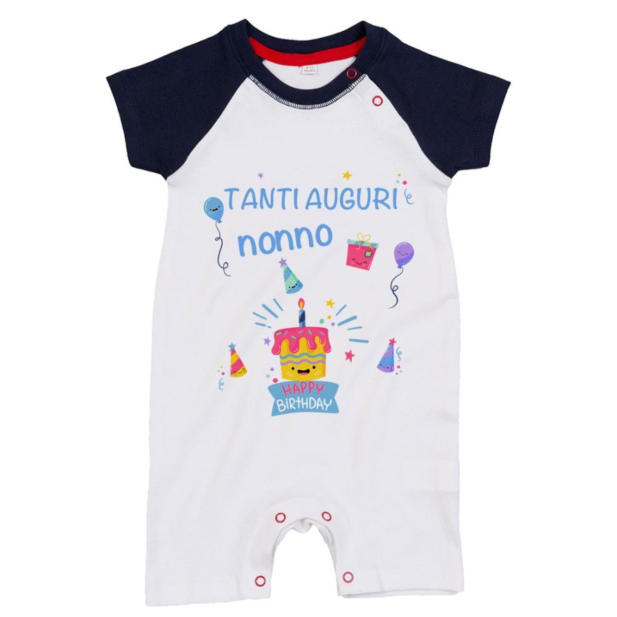 Pagliaccetto neonato personalizzabile con nome tanti auguri nonno nonna con palloncini Per i nonni