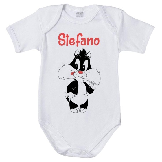 Body neonato personalizzato con nome baby gatto silvestro Cartoon