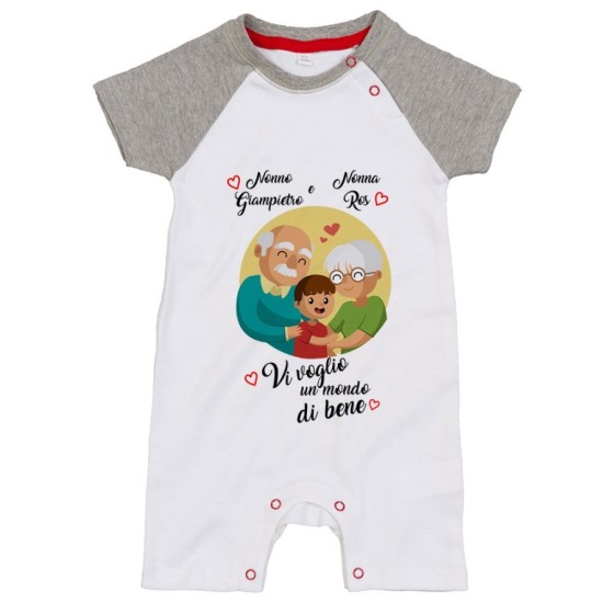 Pagliaccetto neonato personalizzato con nomi dei nonni vi voglio un mondo di bene Per i nonni