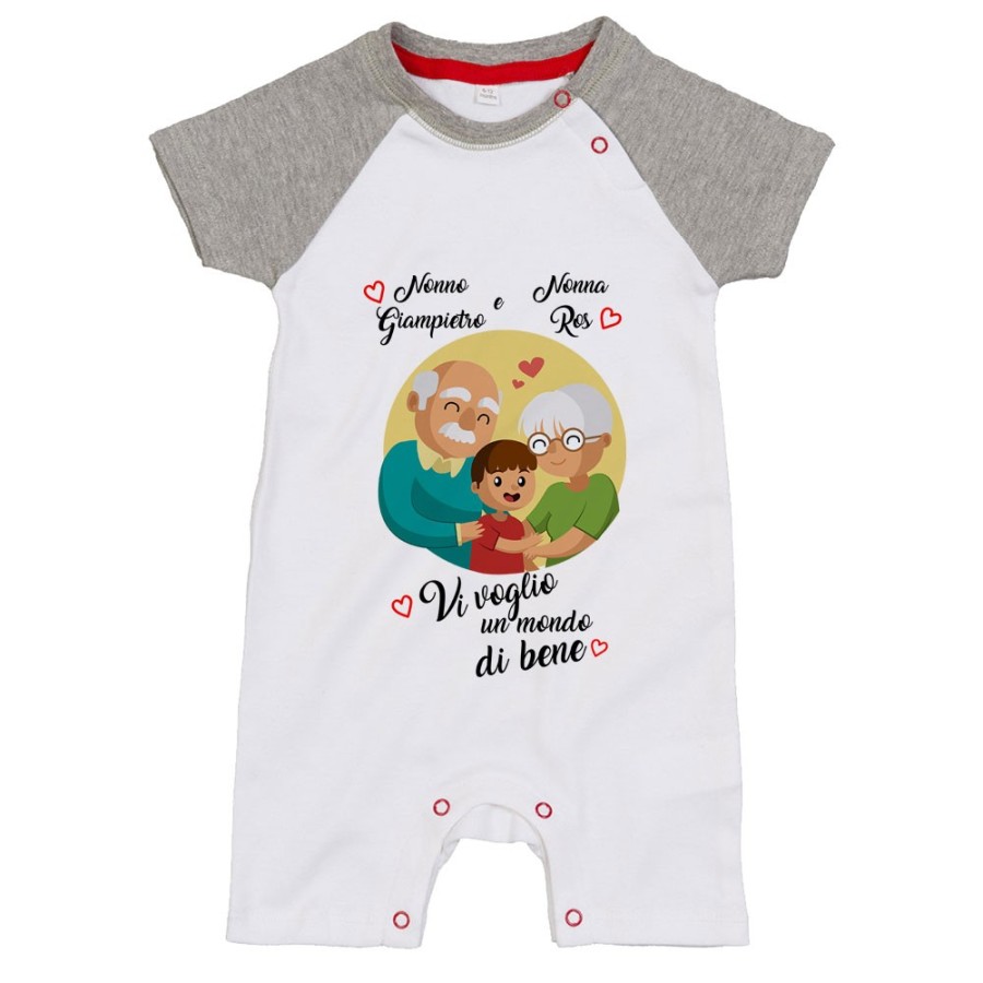 Pagliaccetto neonato personalizzato con nomi dei nonni vi voglio un mondo di bene Per i nonni