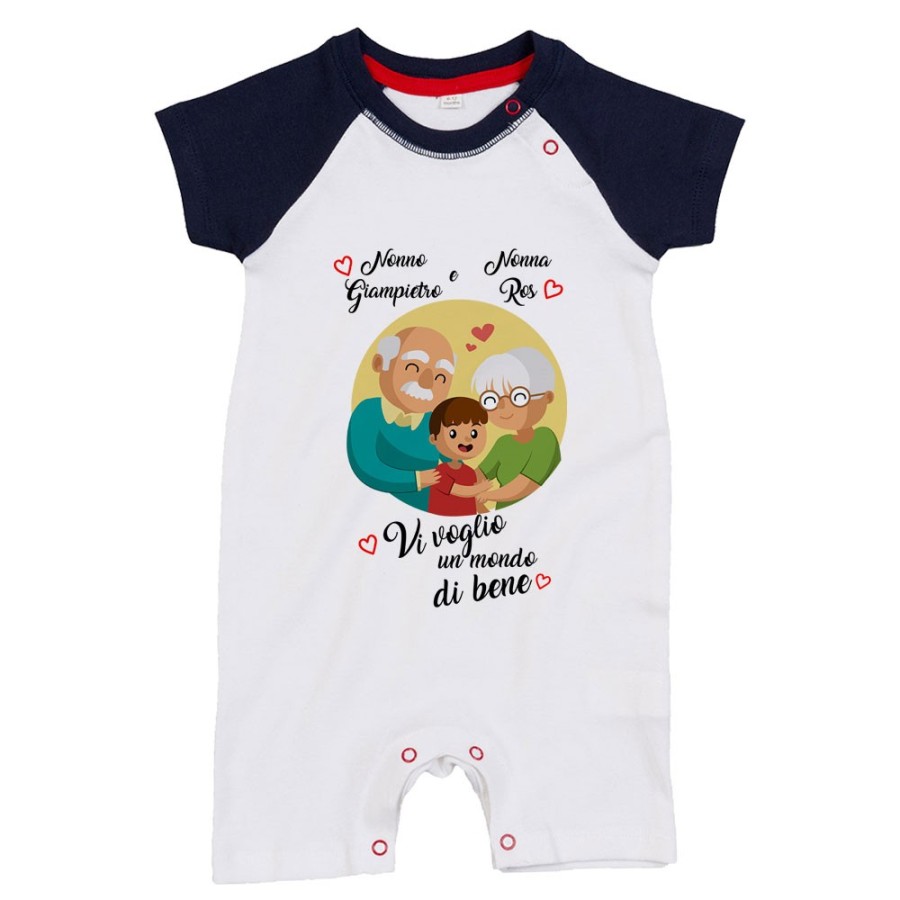 Pagliaccetto neonato personalizzato con nomi dei nonni vi voglio un mondo di bene Per i nonni