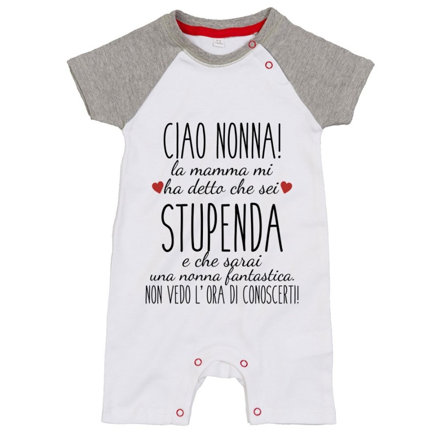 Pagliaccetto neonato ciao nonni mamma mi ha detto che siete stupendi non vedo l'ora di conoscervi Per i nonni