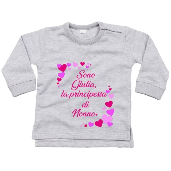 Felpa neonato personalizzata con nome e tanti cuori sono la principessa di nonno dei nonni Per i nonni