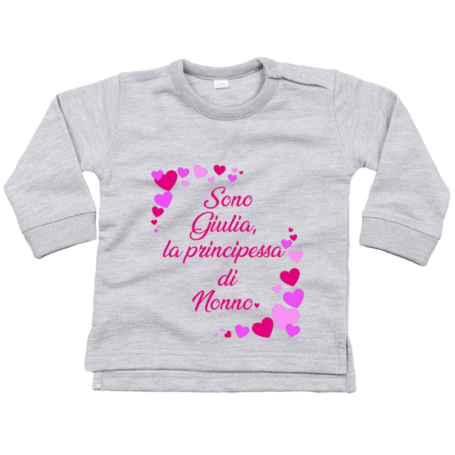 Felpa neonato personalizzata con nome e tanti cuori sono la principessa di nonno dei nonni Per i nonni
