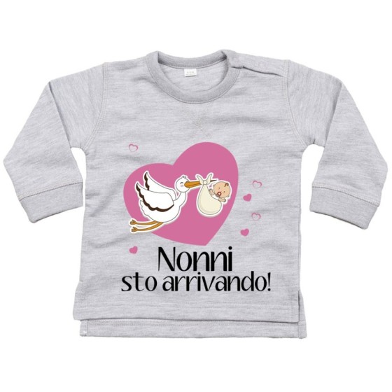 Felpa neonato nonno nonni sto arrivando con cicogna e cuoricini Per i nonni