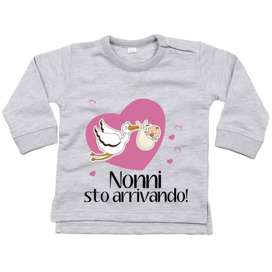Felpa neonato nonno nonni sto arrivando con cicogna e cuoricini Per i nonni