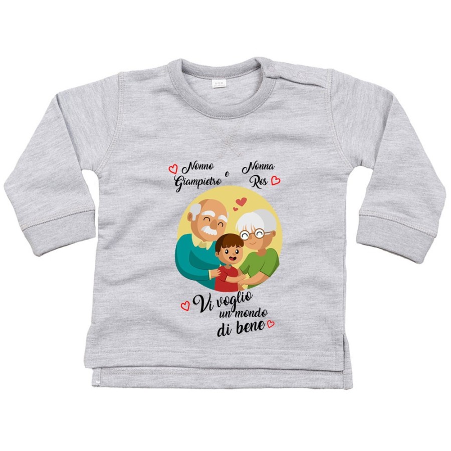 Felpa neonato personalizzata con nomi dei nonni vi voglio un mondo di bene Per i nonni