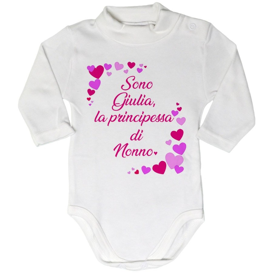 Body lupetto neonato personalizzato con nome e tanti cuori sono la principessa di nonno dei nonni Per i nonni