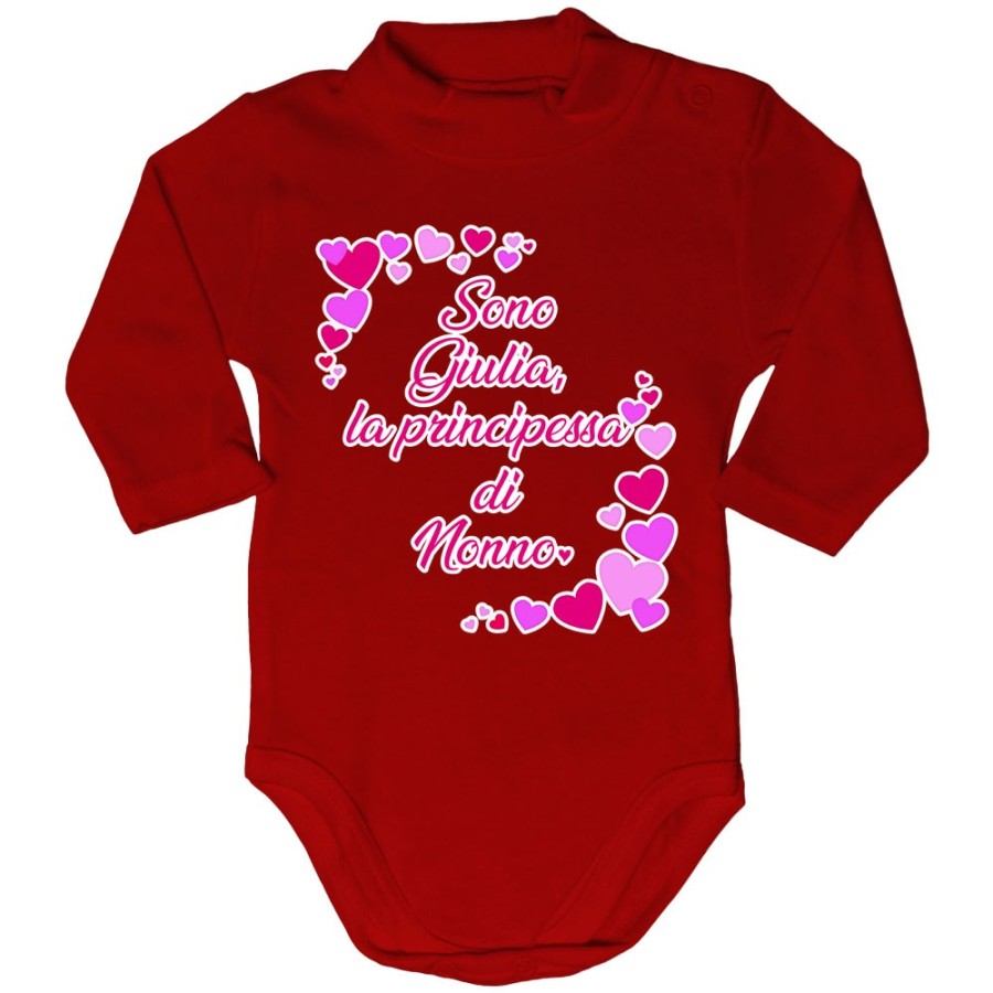 Body lupetto neonato personalizzato con nome e tanti cuori sono la principessa di nonno dei nonni Per i nonni