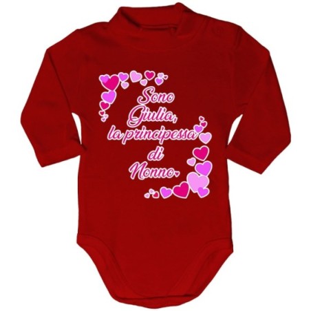 Body lupetto neonato personalizzato con nome e tanti cuori sono la principessa di nonno dei nonni Per i nonni