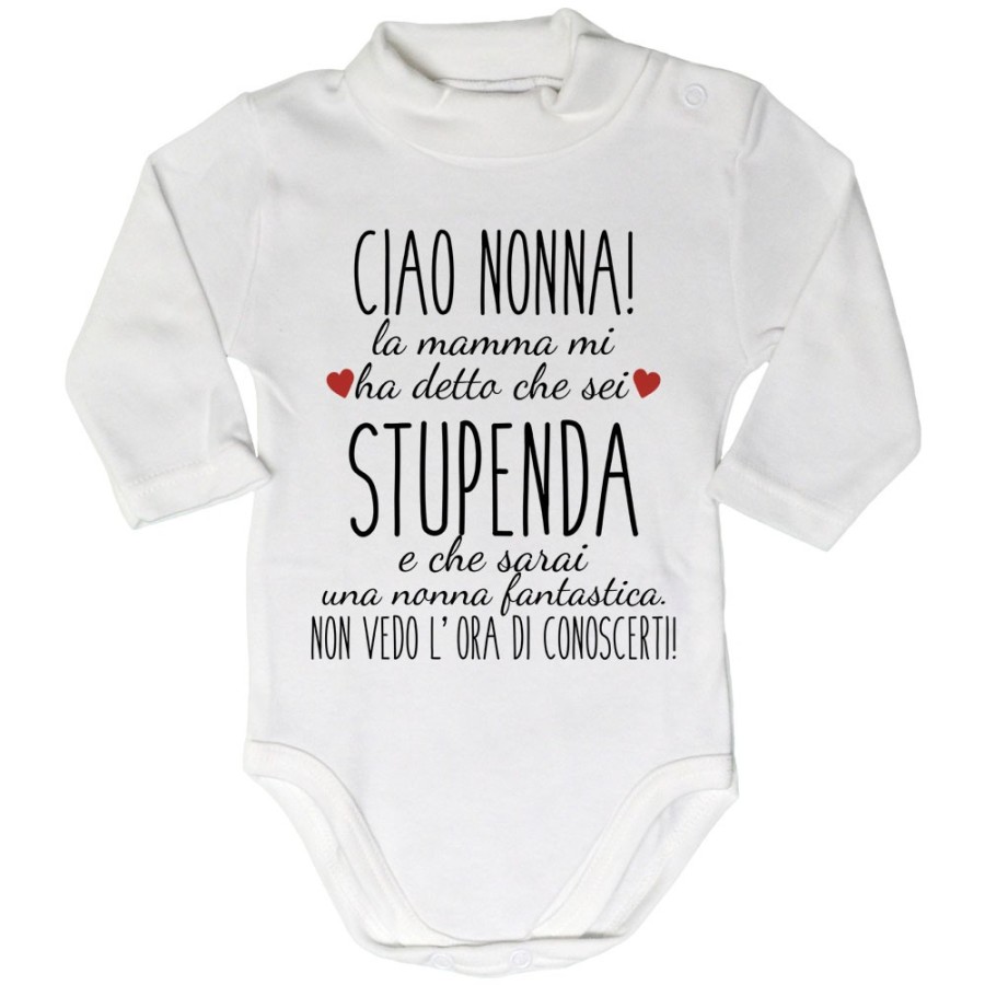Body lupetto neonato ciao nonni mamma mi ha detto che siete stupendi non vedo l'ora di conoscervi Per i nonni