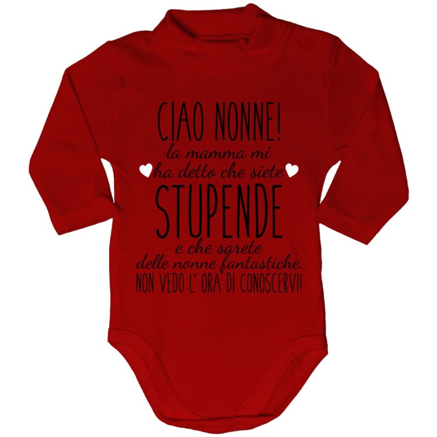 Body lupetto neonato ciao nonni mamma mi ha detto che siete stupendi non vedo l'ora di conoscervi Per i nonni