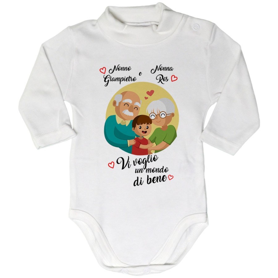 Body lupetto neonato personalizzato con nomi dei nonni vi voglio un mondo di bene Per i nonni